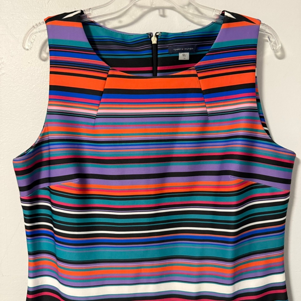 Tommy Hilfiger Womens‎ Multicolor Striped Sheath Dress Size 14 Sleeveless Mod - Picture 2 of 12